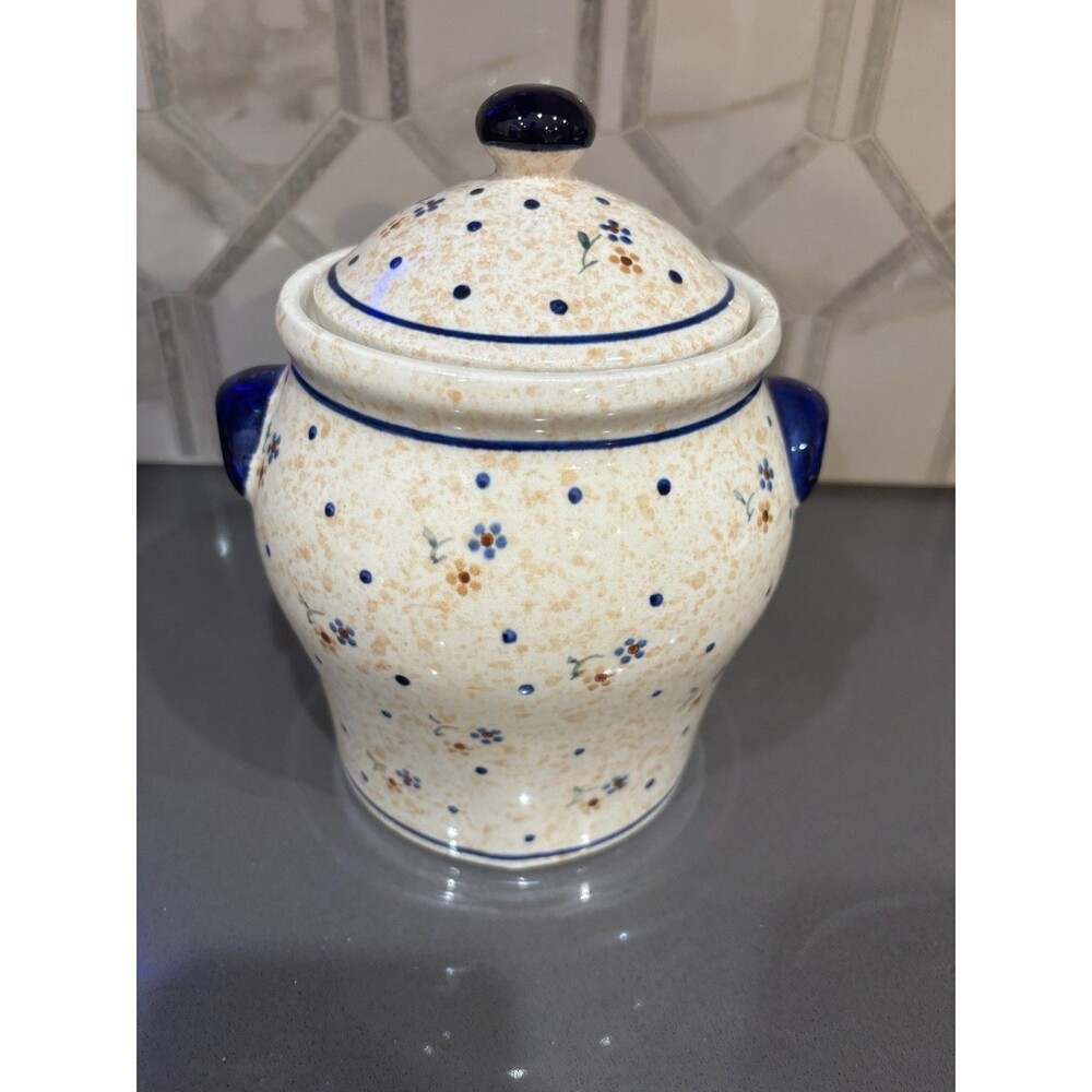 Boleslawiec Polish Pottery Lidded Canister, Hand-Painted Cookie Jar Zaklady